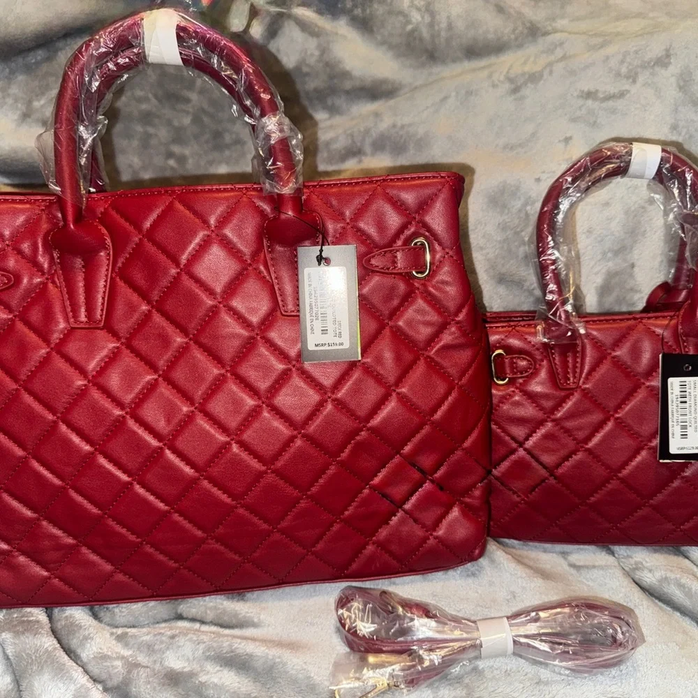 Elegant Brick Red Quilted Women's Handbag 3pc Set - Picture 2 of 5